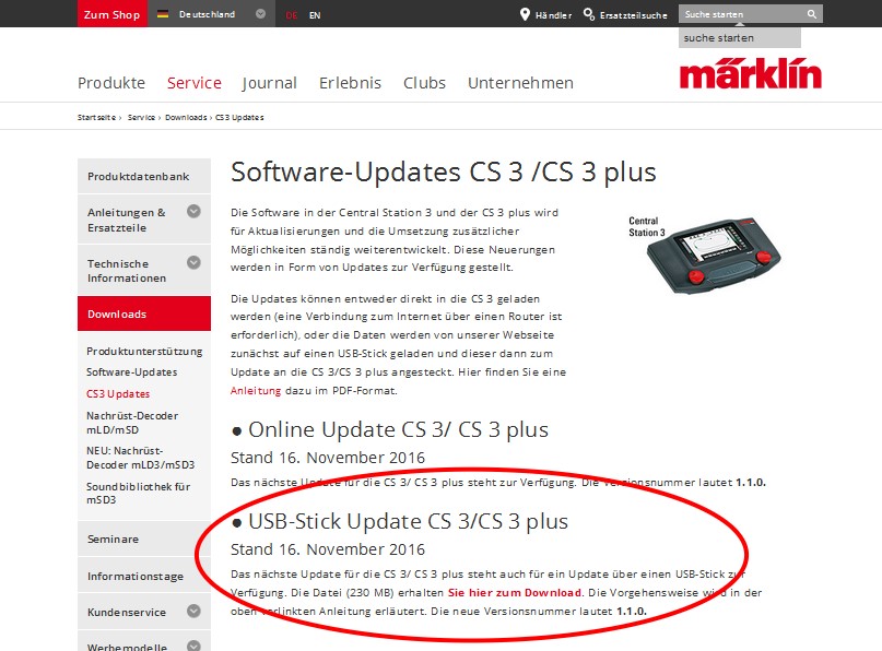 Anleitung fr den Download der Software fr das Update der CS3 per USB Stick 
