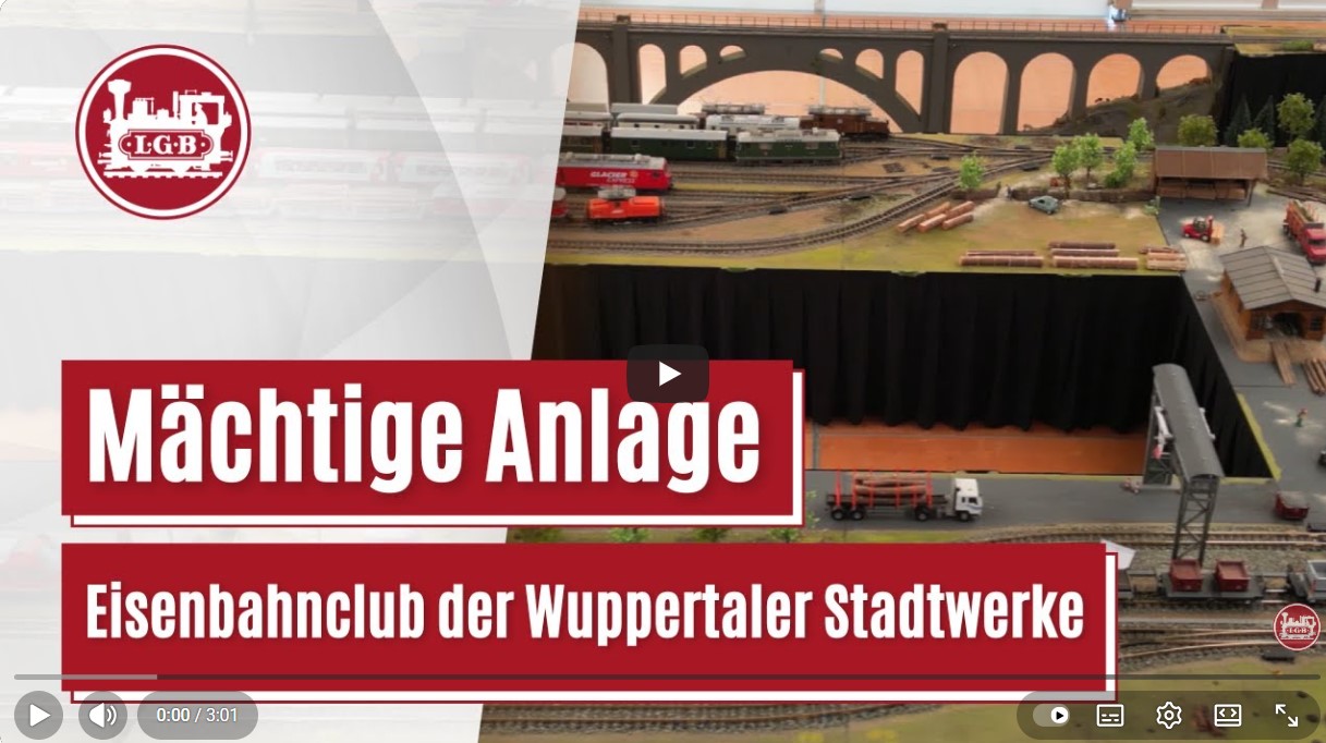 Die mächtige Anlage des Eisenbahnclubs der Wuppertaler Stadtwerke auf der IMA und den Märklintagen im September in Göppingen wird von Andreas Franz auf dem YouTube Kanal von LGB vorgestellt. Einfach auf das Bild klicken oder etwas weiter unten auf den LINK.