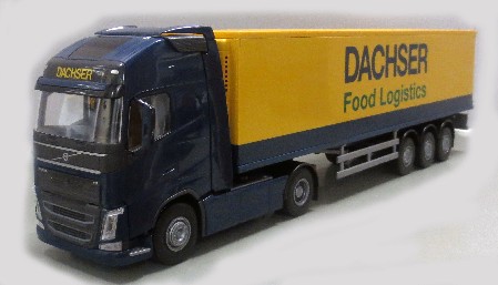 EMEK 81138 Dachser blaue Sattelzugmaschine mit gelbem Koffer, Dachser Food Logistics. 