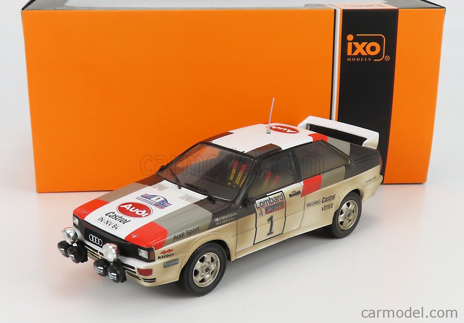 Audi A1, Audi Quattro, Audi Nacht Version, Gewinner Rally, RAC Lombard, 1982, H. Mikkola, H. Herzt, weiß-rot-grau-schwarz, Startnummer 1, IXO Models 