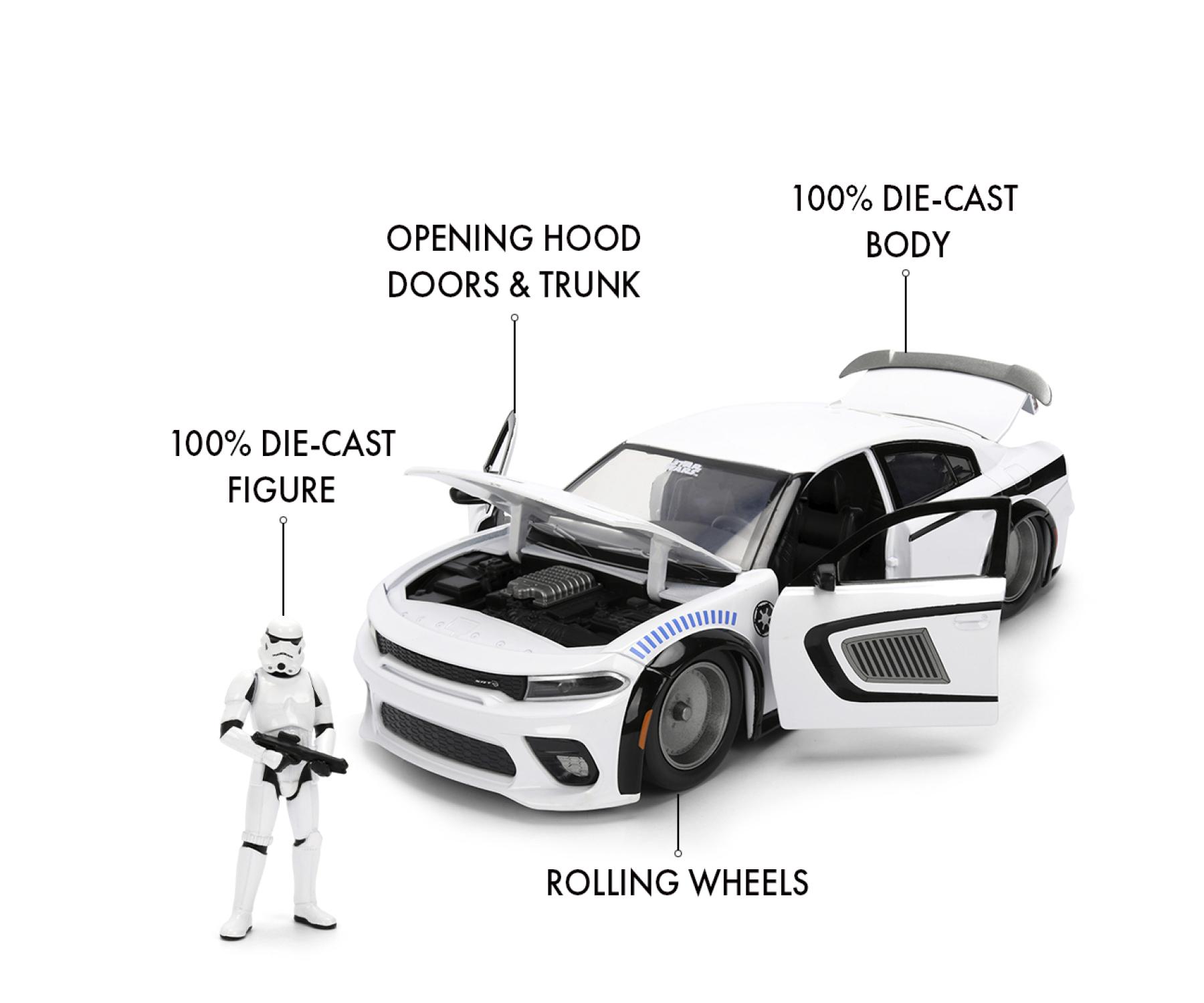 Jada Toys Star Wars Auto Dodge Charger Hellcat Stormtrooper (ca. 19 cm) � Modellfahrzeug aus Metall im Ma�stab 1:24 mit T�ren, Motorhaube & Kofferraum zum �ffnen, inkl. Figur, f�r Sammler & Kinder ab 8 Jahren, lizenziert von Dodge