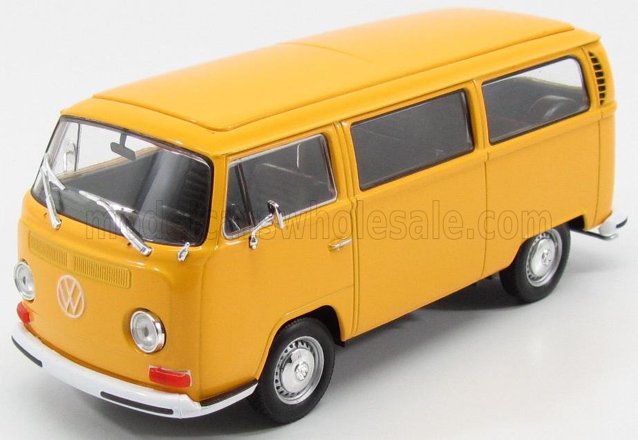 Welly T2 Minibus von 1972, gelb - fast schon orange - Fertigmdell in Metall-Kunststoff 