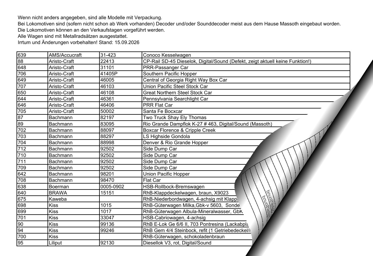 Hier geht es zur Bestandsliste Sonstige (3 Seiten) die auf der Sonderverkaufsseite eingestellt ist.  Einfach anklicken! 