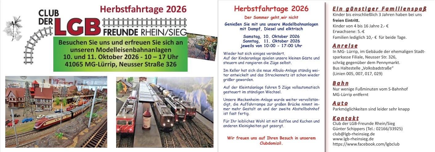 Mit diesem Flyer haben wir unsere Herbstfahrtage auf unseren Seiten:  und auf Social Media: