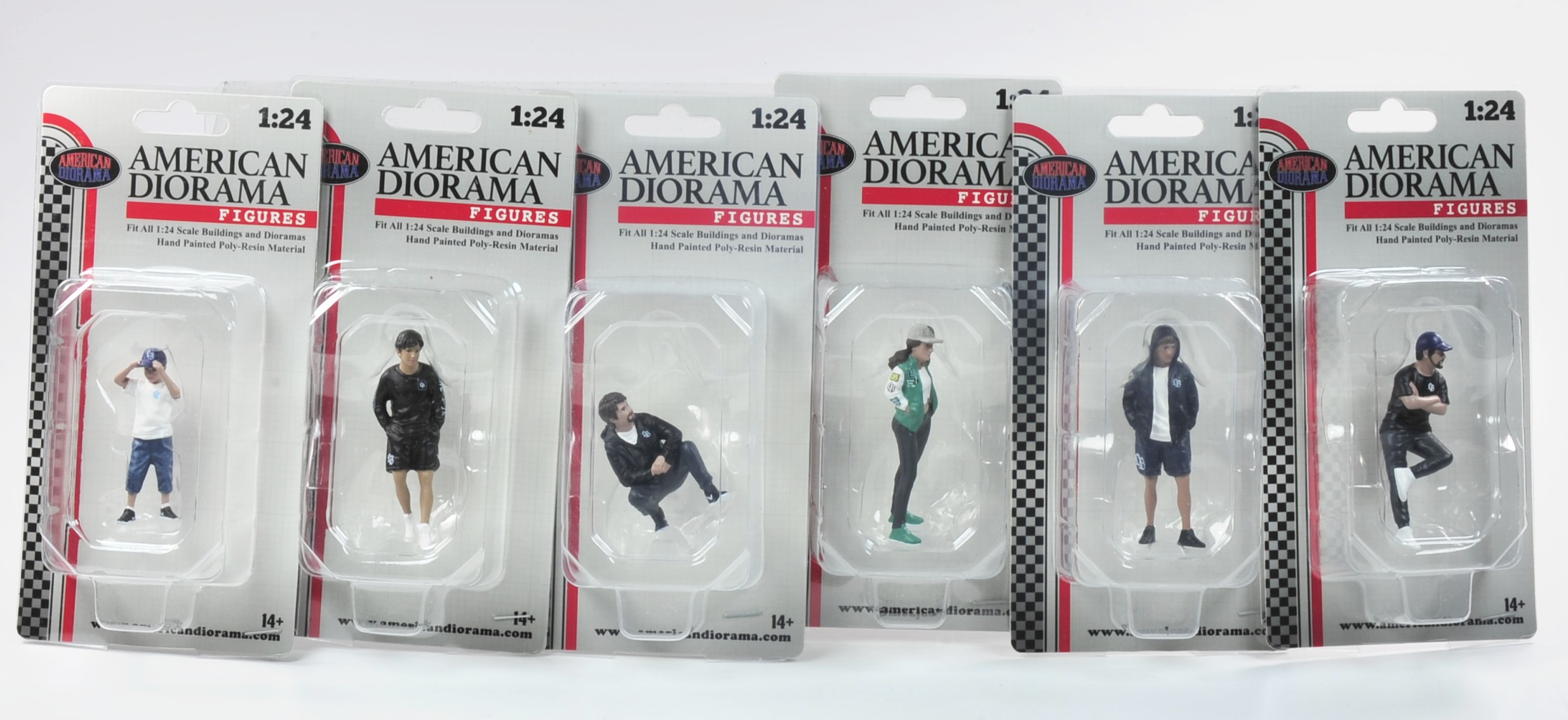 So werden die sechs Figuren aus der Serie LB Nation von American Diorama �ber FGB Berlin geliefert. 