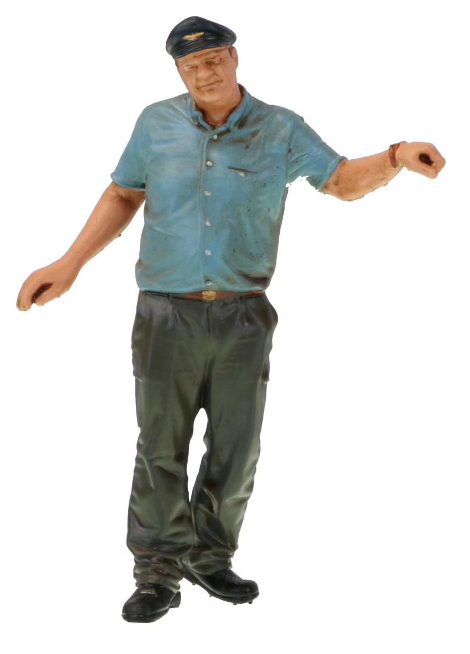 Lokführer Eric, links im Original und rechts als Figur von figurendesign Volker