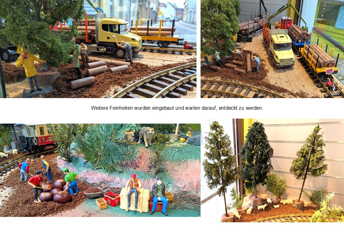 Die Feinarbeit mit Fahrzeugen, Bodenbedeckung, Figuren und Tieren hat begonnen.