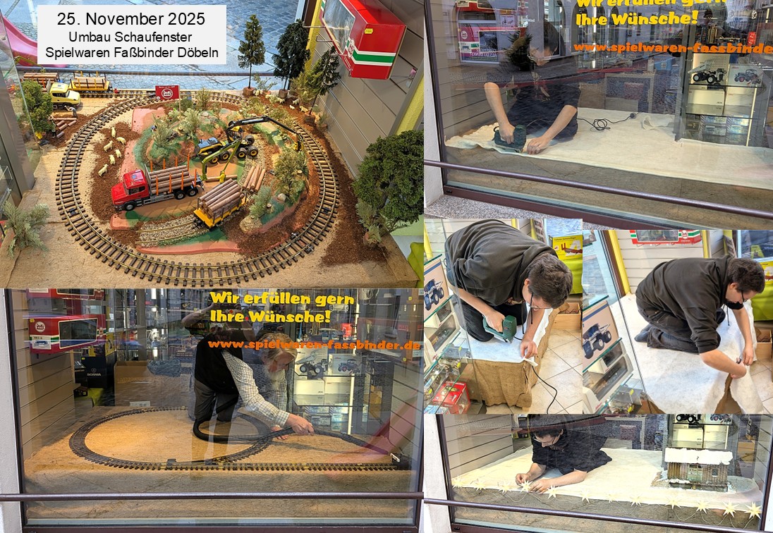 Transport von Material und Fahrzeugen für die Ausgestaltung des Schaufensters.