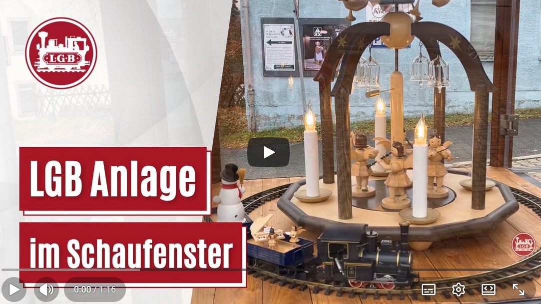 Einfach auf das Bild klicken und zum Video über die LGB Anlage im Schaufenster gelangen.
