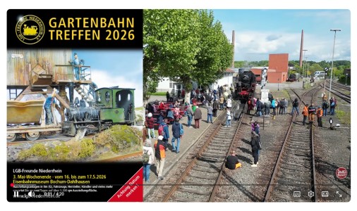 Film zum gro�en Gartenbahntreffen 2026 der LGB-Freunde Niederrhein im Eisenbahnmuseum Bochum-Dahlhausen. 