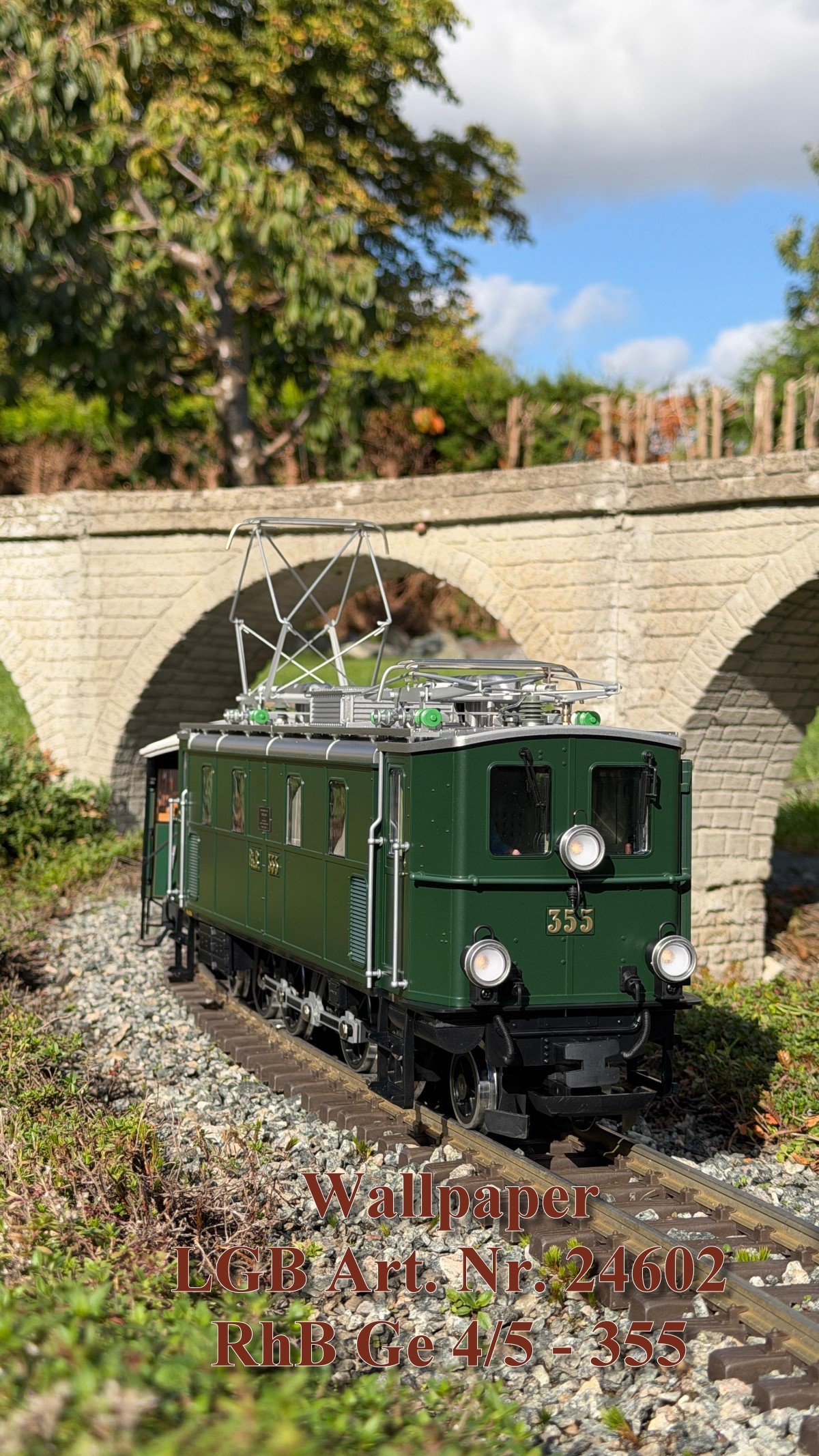 Hier das Hintergrundbild mit dem LGB Modell Spur G - Art. Nr. 24602 (Neuheit 2026) RhB E-Lok Ge 4/6 Nr. 355