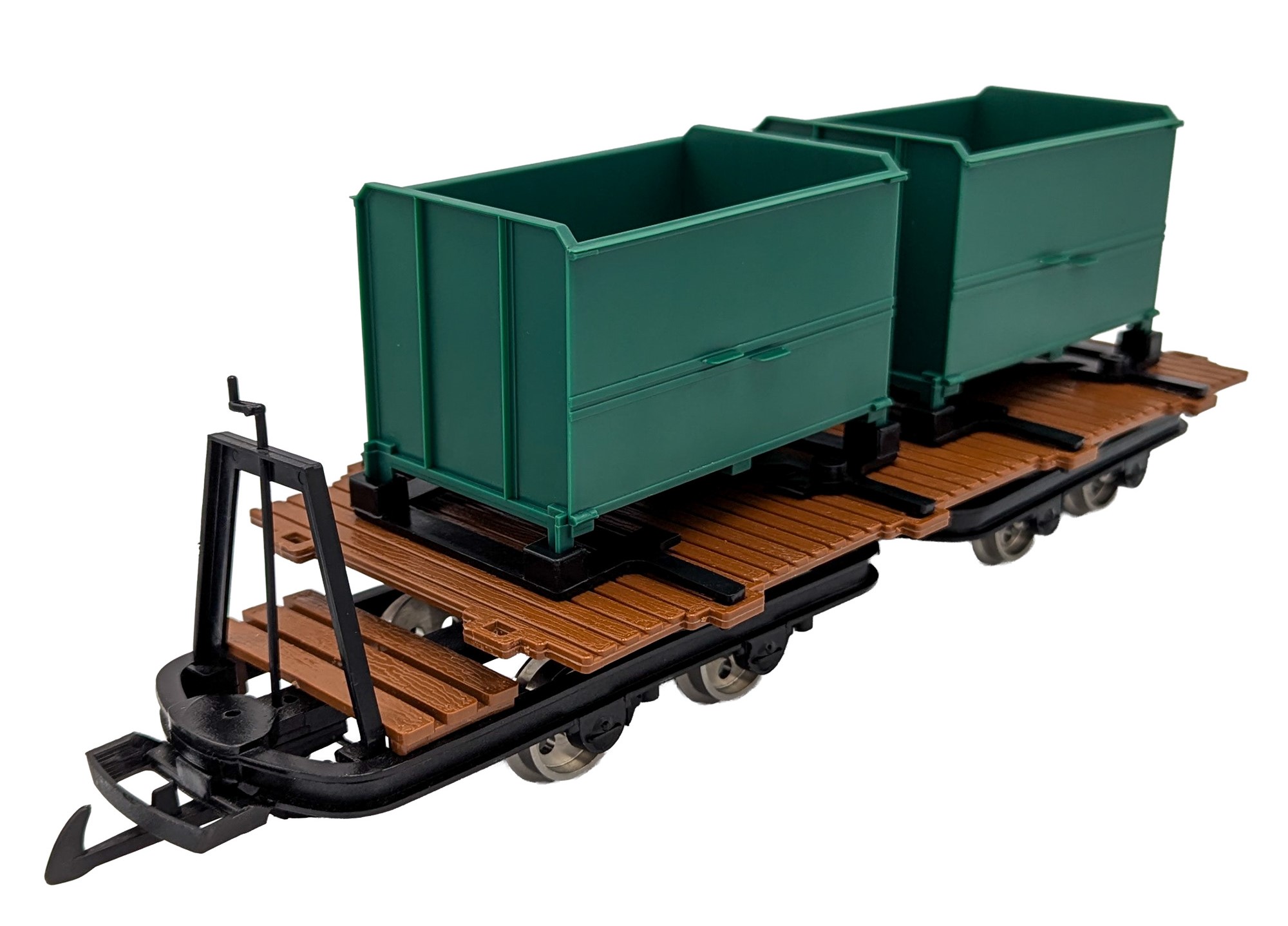 Art. Nr. 0179 - Feldbahntraegerwagen 4achsig mit zwei Metalllorenaufsaetzen braun, UVP 120 EUR