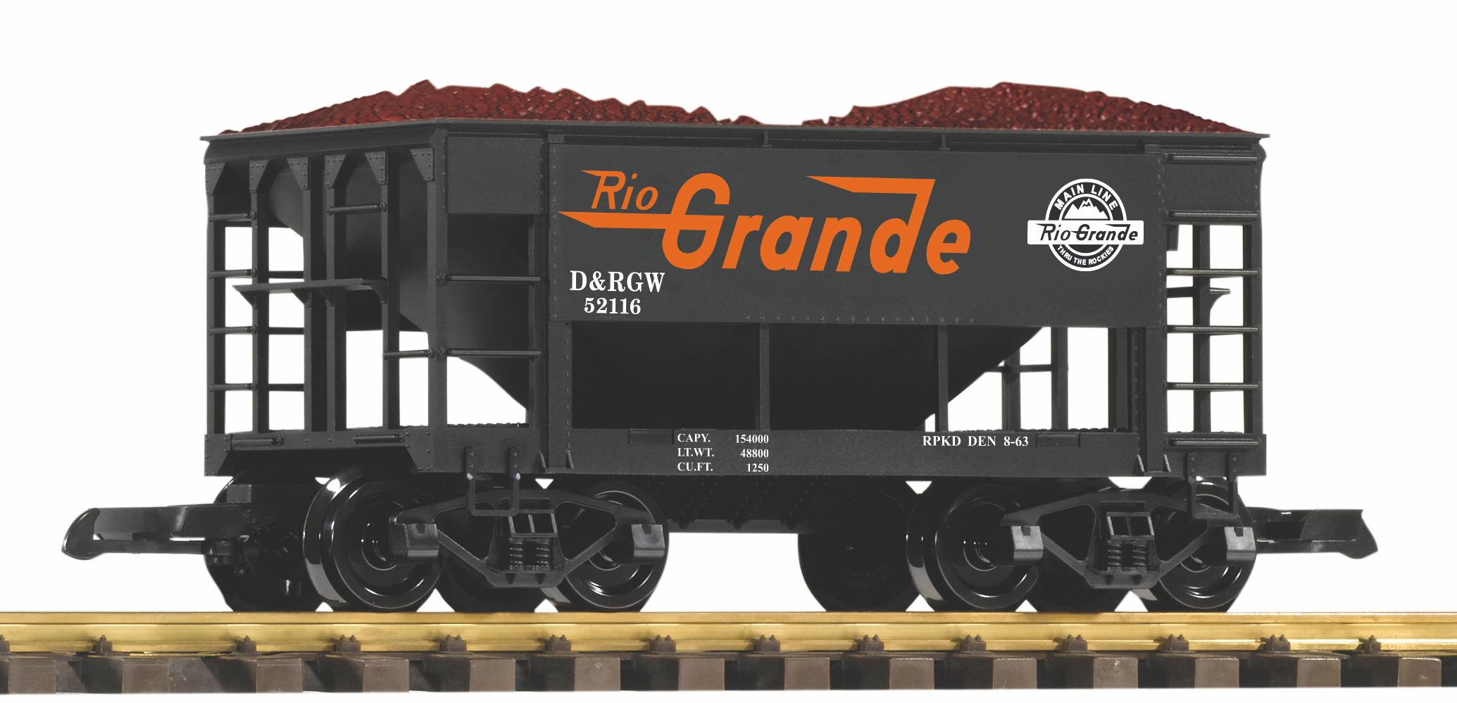 PIKO Art. Nr. 38912 -Druckvariante des Schüttgutwagens (Ore Car) im Design der US Bahngesellschaft Rio Grande, D&RGW 52116, mit Erzladung.  