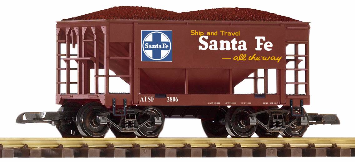 PIKO Art. Nr. 38913 -Druckvariante des Schüttgutwagens (Ore Car) im Design der US Bahngesellschaft Santa Fe, ATSF 2806, mit Erzladung. 