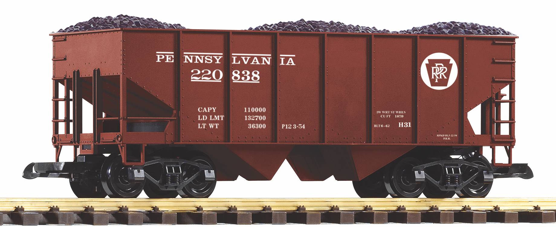 PIKO Art. Nr. 38916 - Druckvariante des Schüttgutwagens im Design der US Bahngesellschaft Pennsylvania Rail Road, PRR Nr. 220838, mit Kohleladung