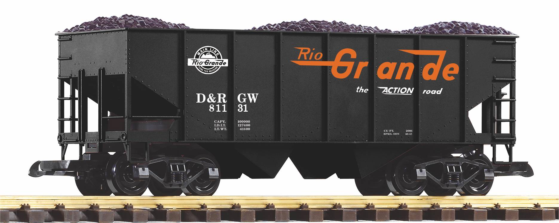 PIKO Art. Nr. 38917 - Druckvariante des Schüttgutwagens im Design der US Bahngesellschaft Denver & Rio Grande Western, D&RGW Nr. 81131,  mit Kohleladung