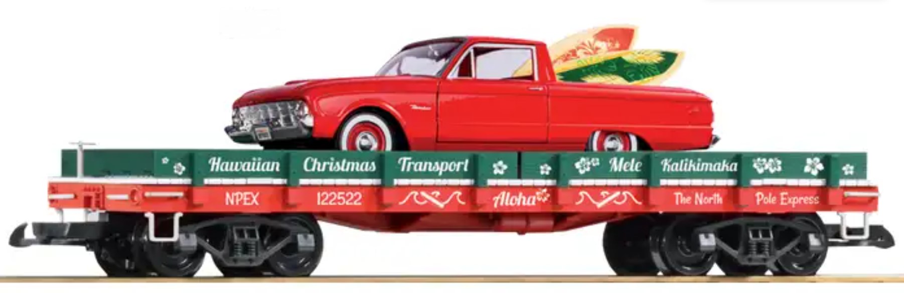 G Hawaiian Weihnachtswagen - Flachwagen mit klassischem Ford Ranchero, beladen mit Surfbrettern , nur USA ! 