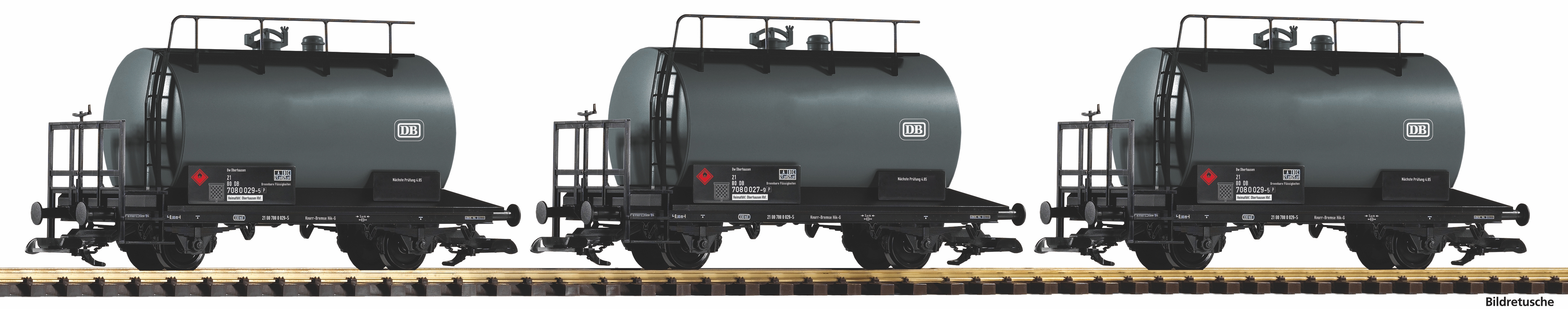 PIKO 37777 - G Kesselwagen DB IV - 3er Set mit Wagennummern: 708 0 027-9 / 708 0 031-1 / 708 0 029-5