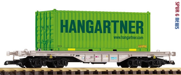 Flachwagen mit Container der Firma Hangartner die zum Schenker Konzern gehrt. PIKO 37712