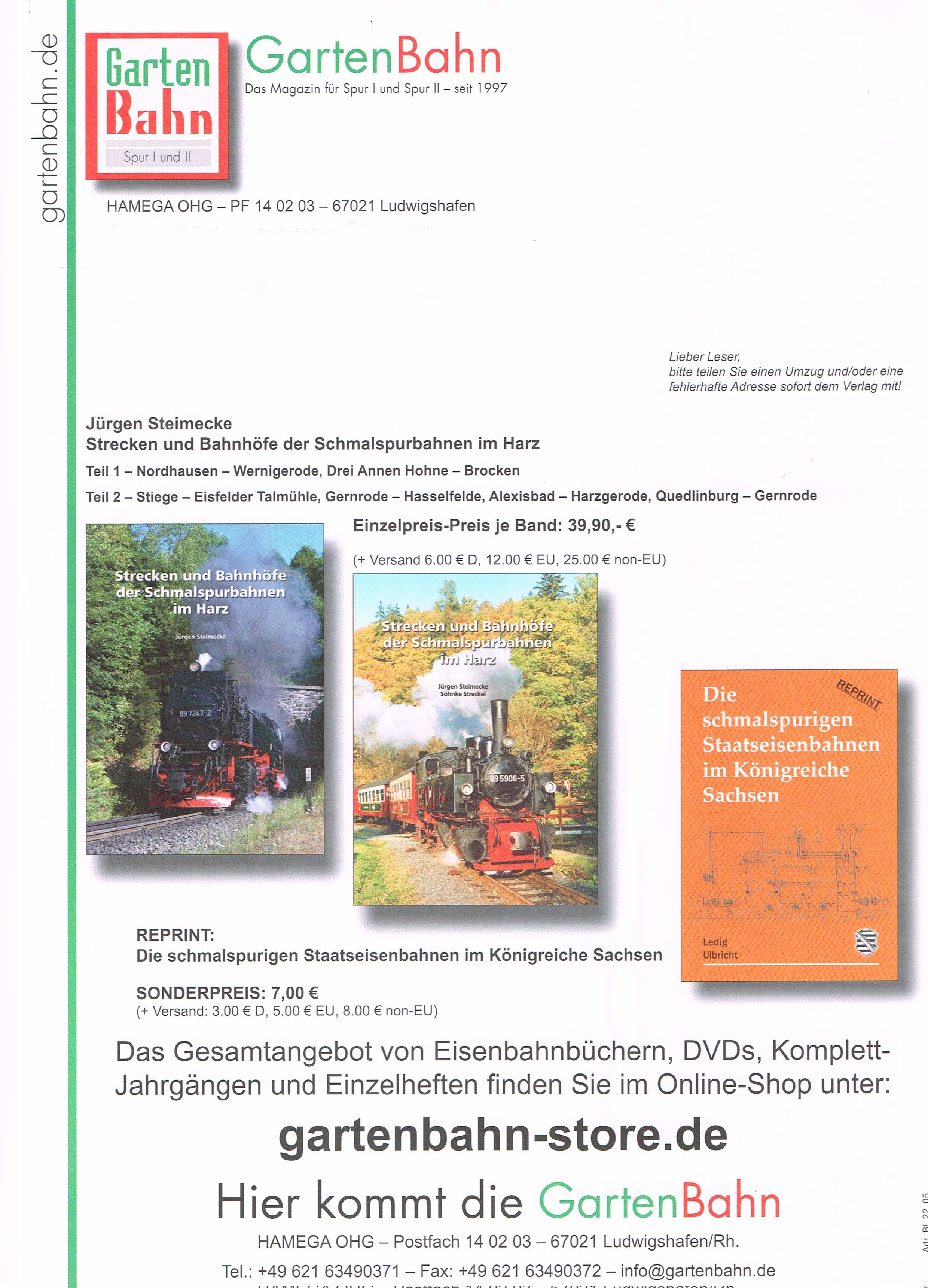 Angebote von Büchern rund um die Eisenbahn im Harz und in Sachsen