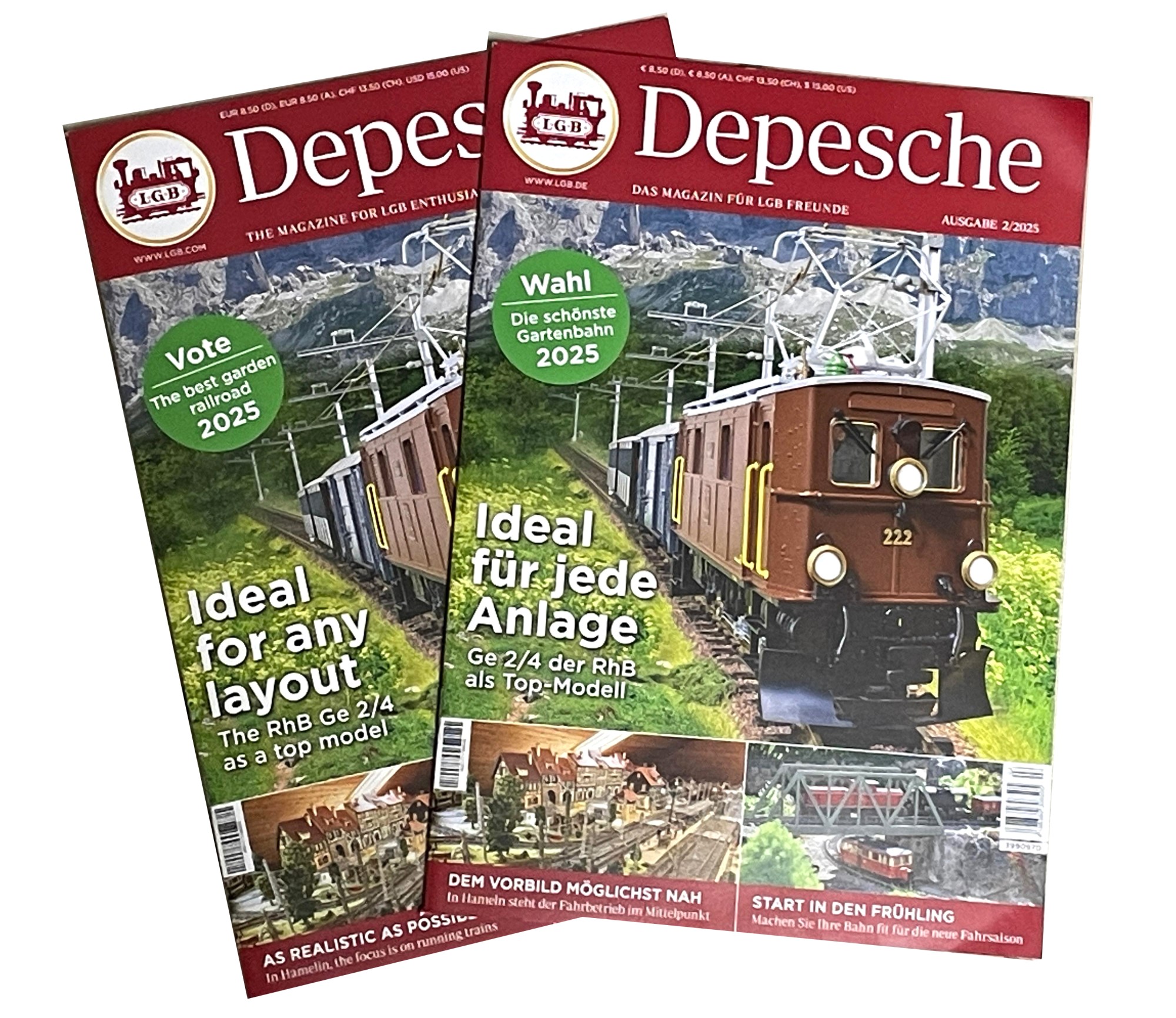 LGB Depesche 2/2025 "Klein, aber oho" Bericht über die bald auslieferbare RhB Ge 2/4 Nr. 222 von LGB. "Der Erfolg der Tüchtigen" - Jubiläum bei der Pressnitztalbahn