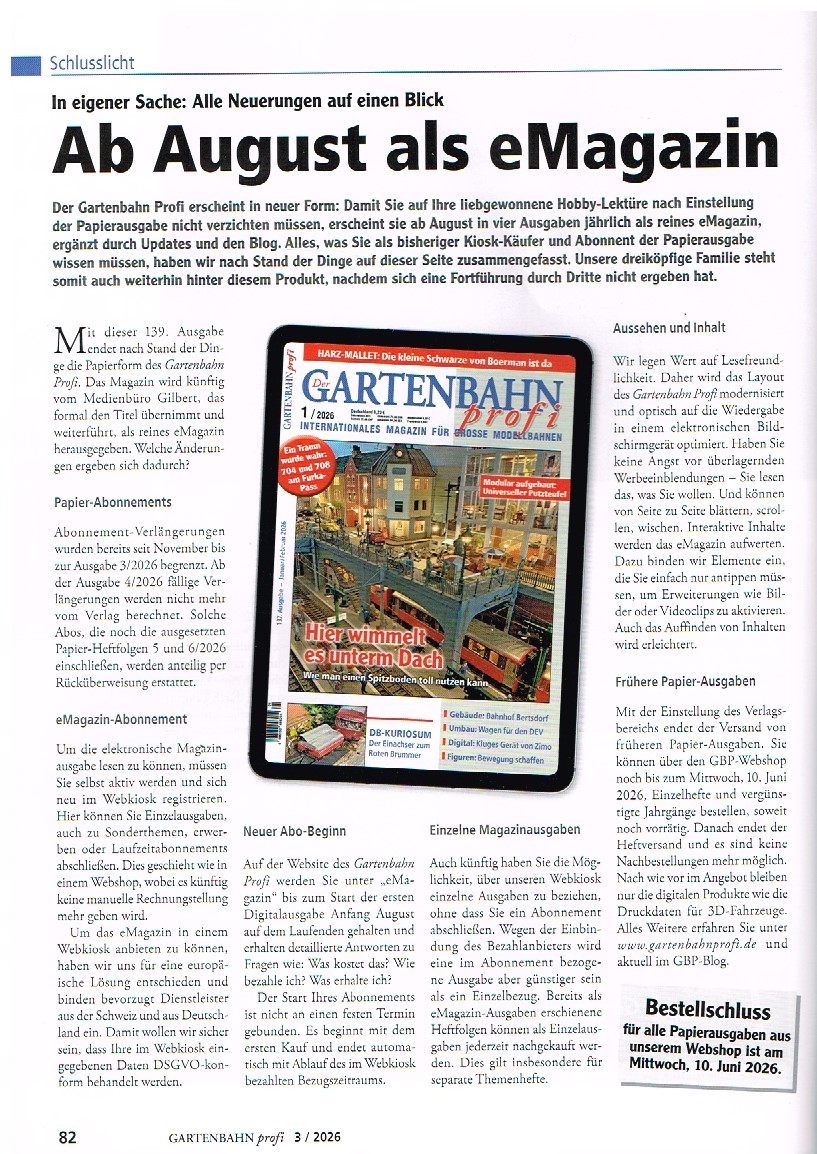 Ab August erscheint Der GARTENBAHN profi als E-Paper. pdf �ber den Ablauf auf das Bild klicken! 