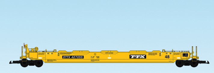 USA Trains : Art. Nr. 17100- Intermodal Containerwagen - ohne Container -TTX , 48 Fu Containerwagen, gelb