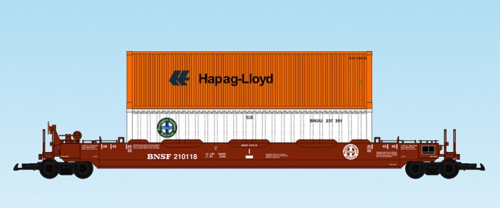 USA Trains : Art. Nr. 17111-  48 Fu Containertragwagen BNSF - brauner Wagen, zwei Container