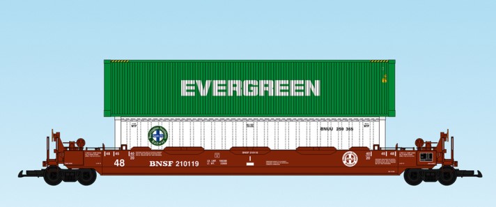USA Trains : Art. Nr. 17112-  48 Fu Containertragwagen BNSF - brauner Wagen, zwei Container