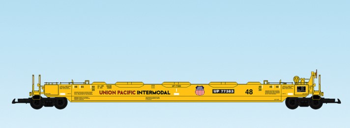 USA Trains : Art. Nr. 17113- Intermodal Containerwagen - ohne Container - UP - Union Pacific, 48 Fu Containerwagen, gelb