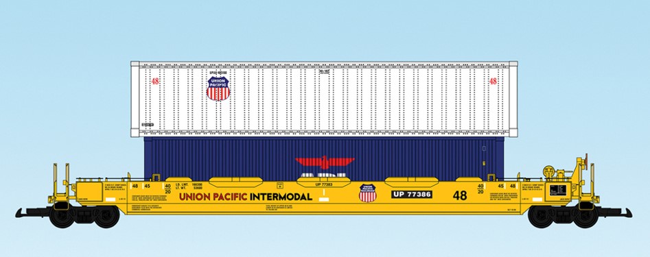 USA Trains : Art. Nr. 17116-  48 Fu Containertragwagen UP Union Pacific 48 Fu Tragwagen - zwei Container