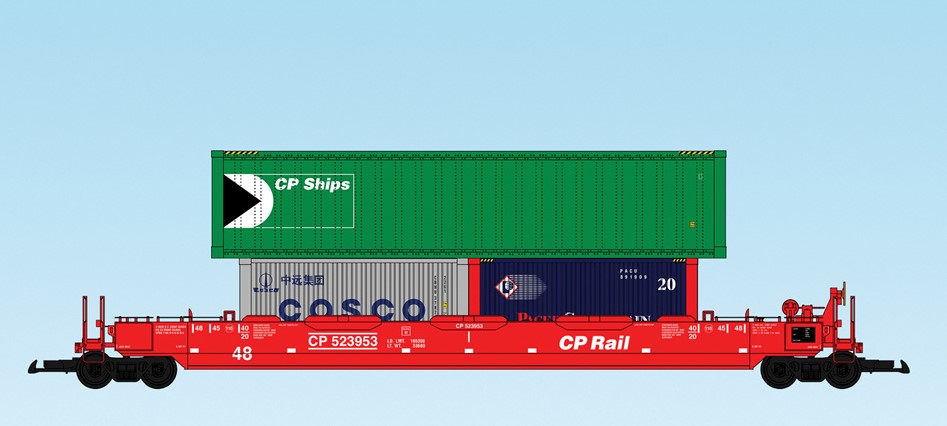 USA Trains : Art. Nr. 17122- 48 Fu Containertragwagen CP, Canadian Pacific Rail, roter Trger - drei Container