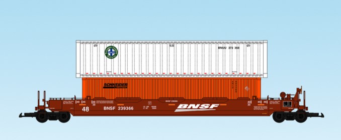 USA Trains : Art. Nr. 17139 - 48 Fu Tragwagen BNSF mit zwei Containern