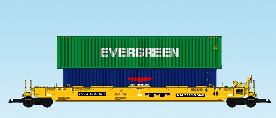 USA Trains : Art. Nr. 17143 - Intermodal Containerwagen - TT mit zwei Containern 