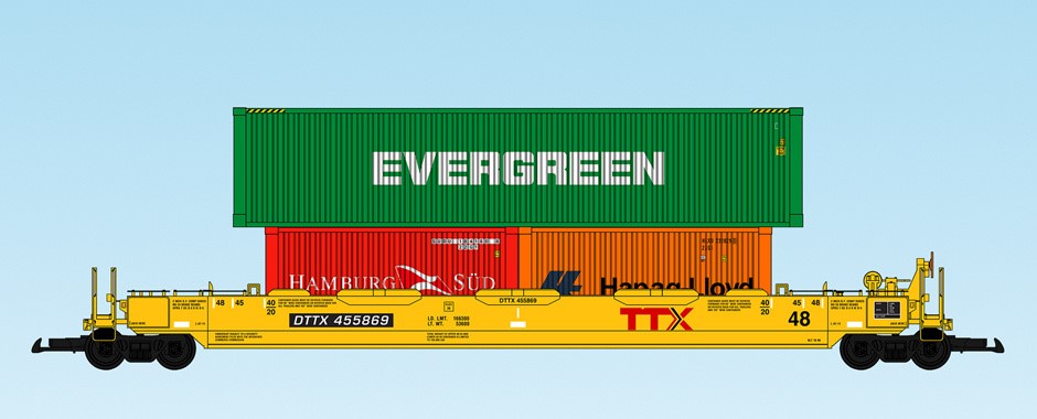 USA Trains : Art. Nr. 17145 - Intermodal Containerwagen - TTX mit dreii Containern 