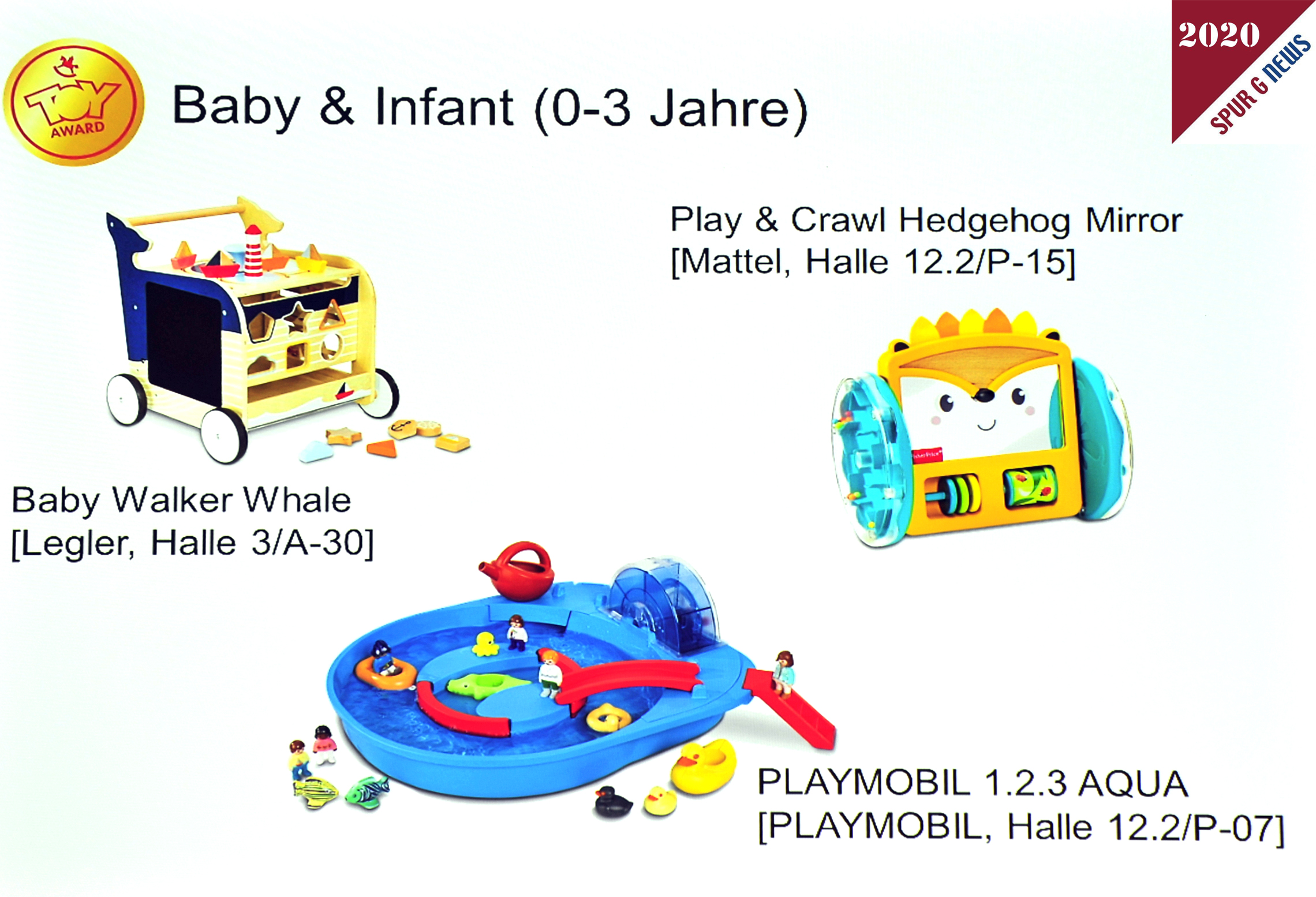 Toy Award 2020, Baby & Infant 0-3 Jahre, Baby Walker Whale, Play&Crawl Hedgehog Mirror, Playmobil 1.2.3. Aqua