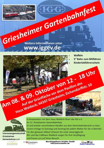 Hinweise zum Grießheimer Gartenbahnfest am 8. und 9. 10. 2022.