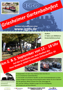 Plakat für das Griesheimer Gartenbahnfest am 2. und 4. September 2023 steht bereit! 