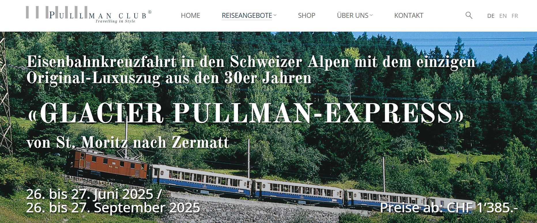 Das war die Einladung zur ersten von zwei Fahrten im Glacier Pullman-Express Zug von St. Moritz nach Zermatt.