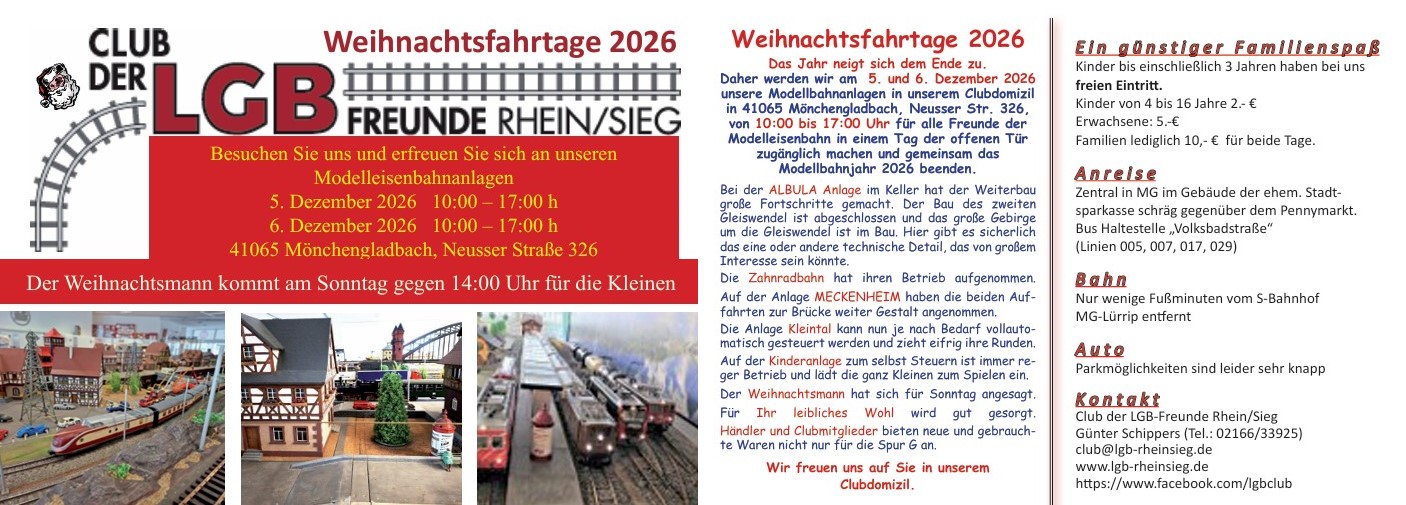 Weihnachtsfahrtage 2026 im Clubdomizil - Club der LGB Freunde Rhein Sieg e.V. in MG Lürrip. 5. und 6.12.2026