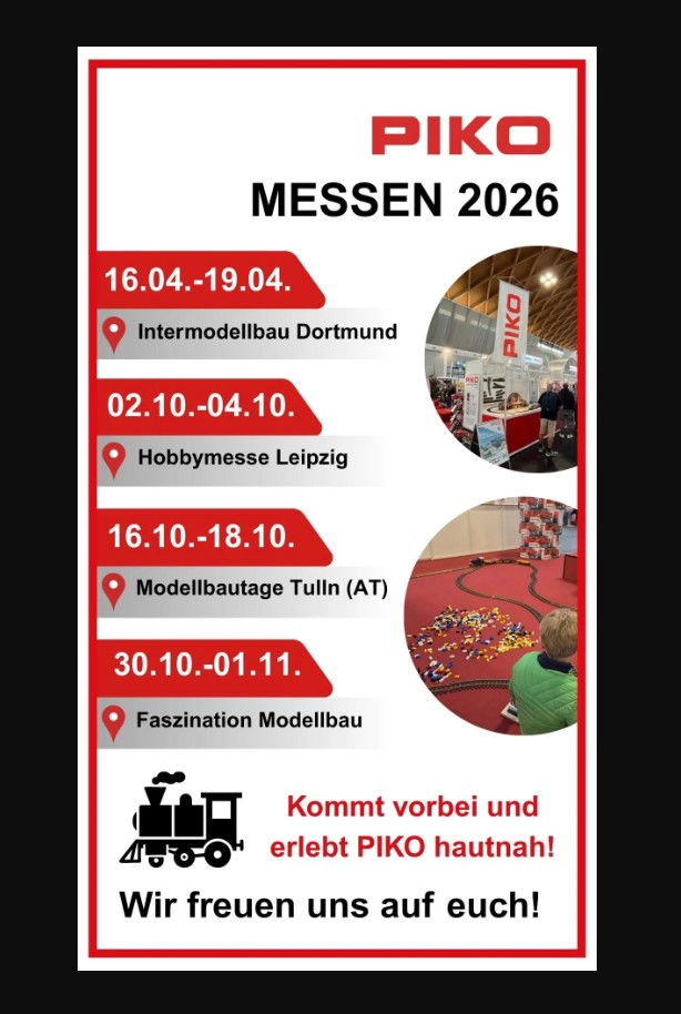Intermodellbau Dortmund, 16. bis 19. April 2026 , Kommt vorbei und erlebt PIKO hautnah! 