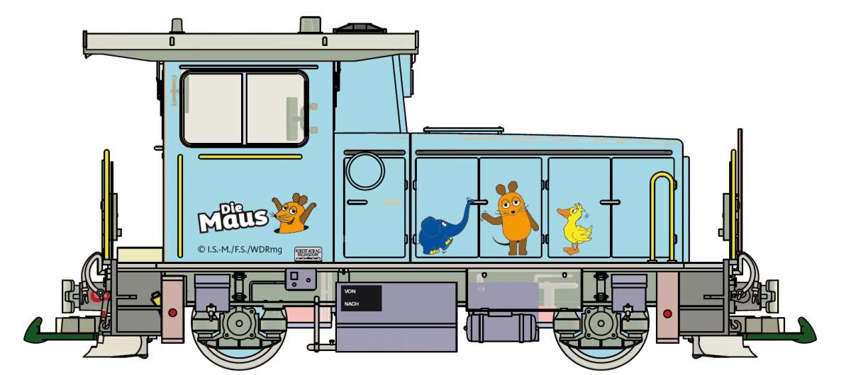 Wir vervollst�ndigen den Mauszug. Unsere Maus-Lok mit den drei bekannten Charakteren Maus, Elefant und Ente kommen. Die Lok ist mit einem ZIMO Decoder ausger�stet und Sound sowie Lichtfunktionen.